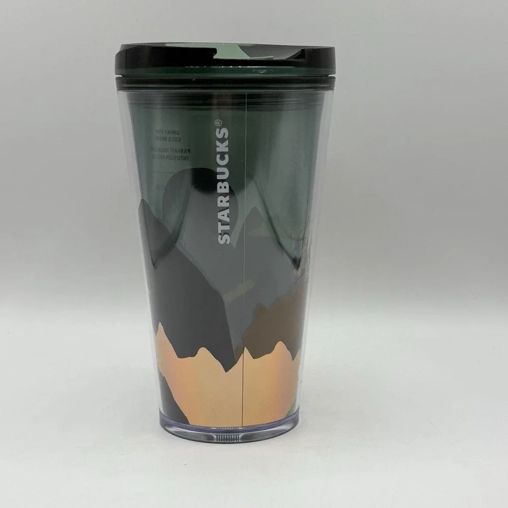 Starbucks 2022  Forest Mountains Tumbler Plastic Travel Cup Green Cold Brew 16oz